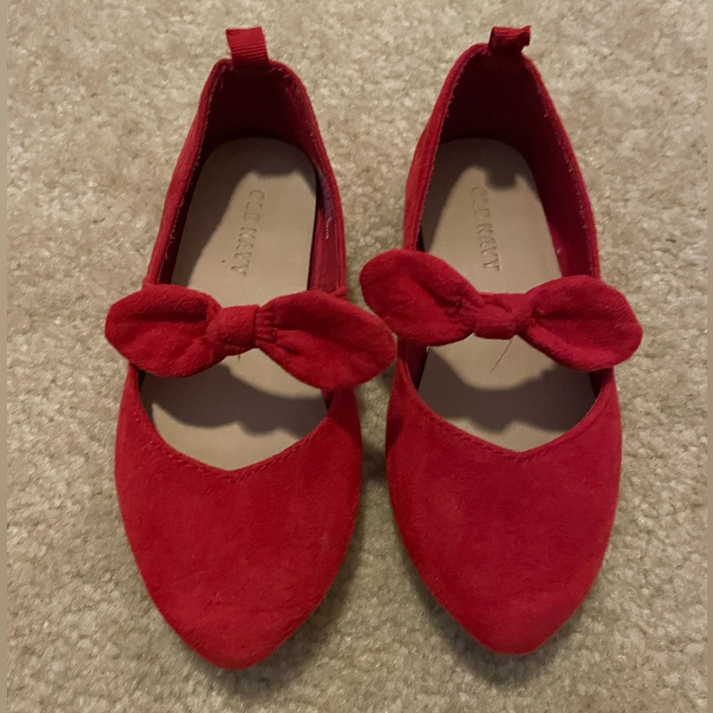 Girls Red Suede Flats - Size 8